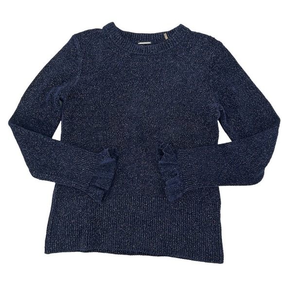 Elie Tahari Womens Heavy Knit Metallic Pullover Sweater Knitted Blue Size M - Picture 3 of 12